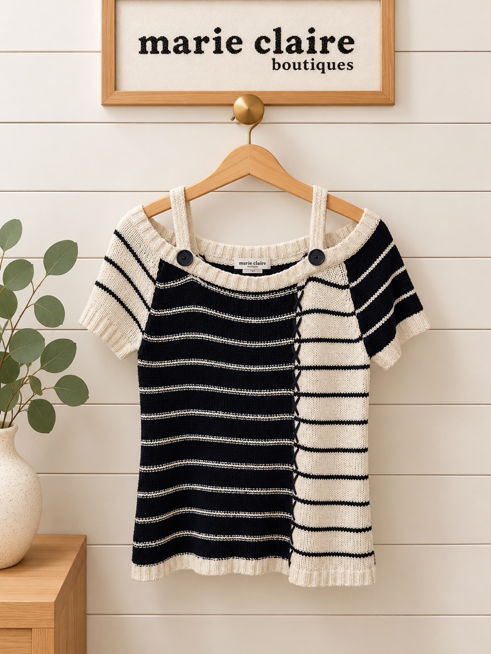 MARIE CLAIRE BOUTIQUES – Striped Knit Top – Black & Cream – Size L/G